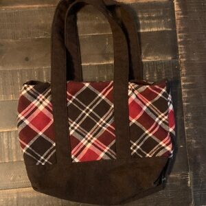 AERO Plaid Purse with Brown and Red Accents Wool Blend